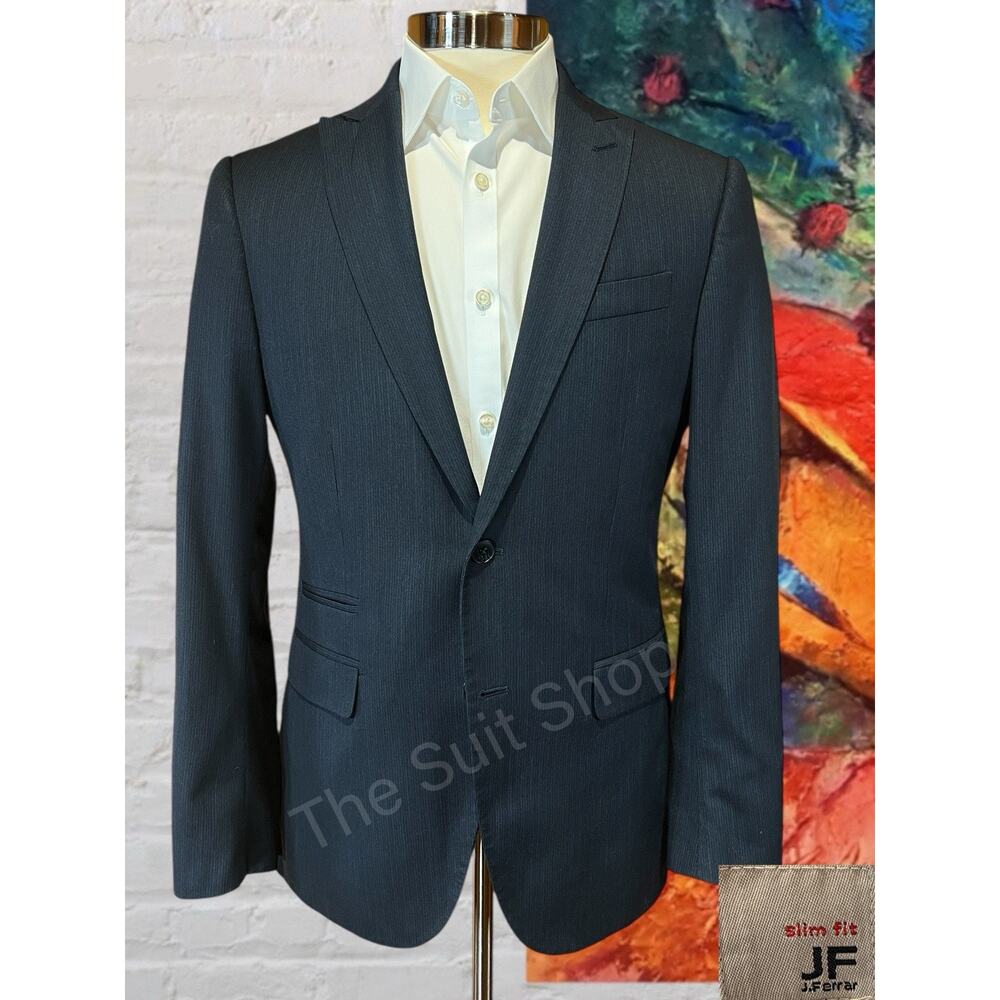 JF Ferrar Mens 38R Slim Fit Navy Blue Micro-Stripe Casual Blazer Sport Jacket
